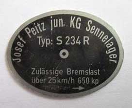 Peitz S234R Radbremse Typenschild